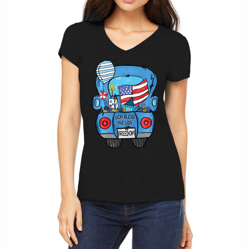 Limited Edition Hand Draw Truck 4th Of July American Flag Women's V-Neck T-Shirt by degreesgunner | Artistshot