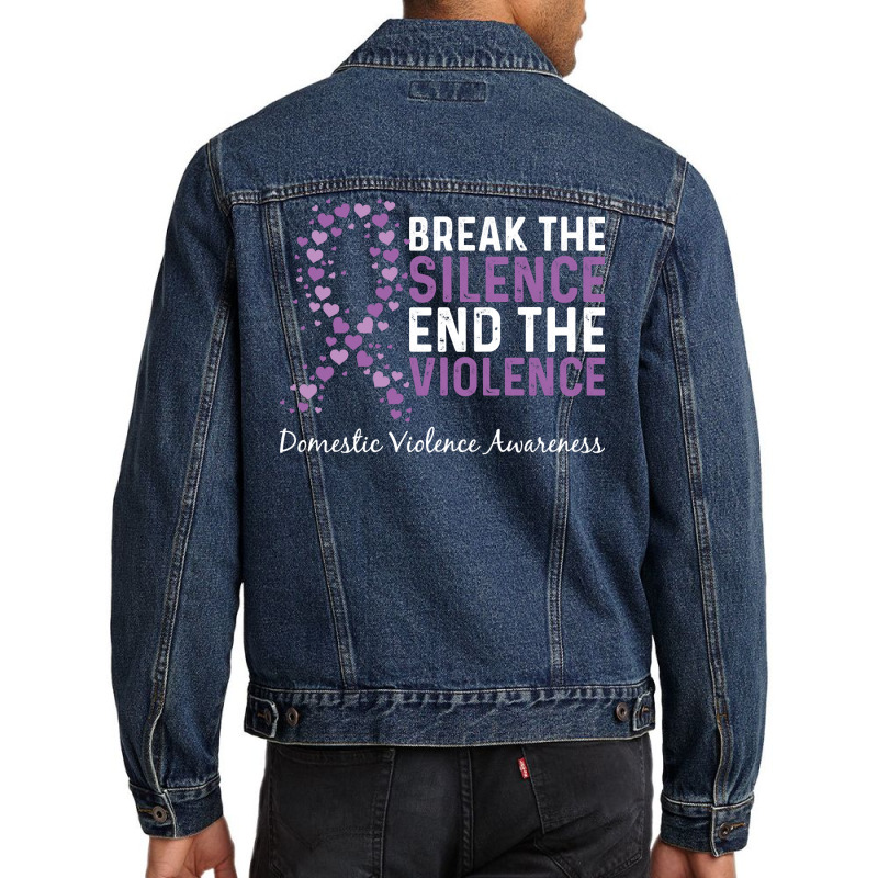 Break The Silence End The Violence Domestic Violence Ribbon Long Sleev Men Denim Jacket by dorman | Artistshot