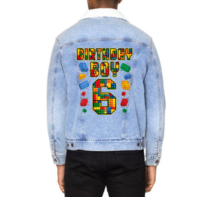 Trending Kids 6th Birthday Master Builder 6 Years Old Block Building B Unisex Sherpa-lined Denim Jacket | Artistshot