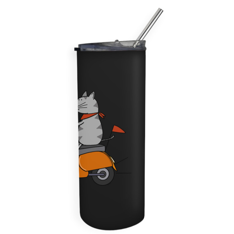 Trending Grey Cat On A Scooter Skinny Tumbler | Artistshot