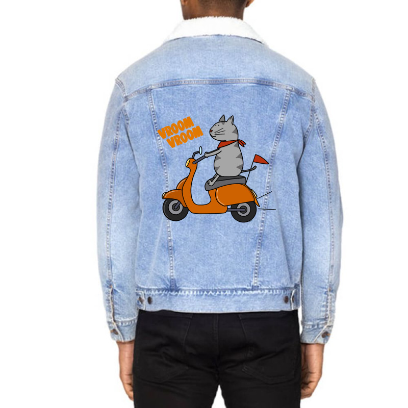 Trending Grey Cat On A Scooter Unisex Sherpa-lined Denim Jacket | Artistshot