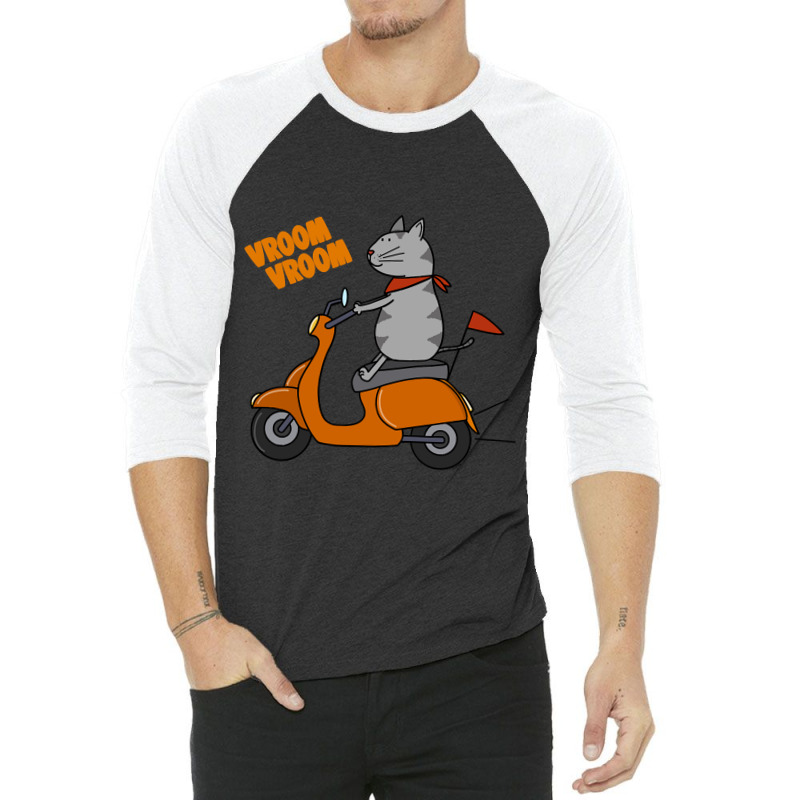 Trending Grey Cat On A Scooter 3/4 Sleeve Shirt | Artistshot