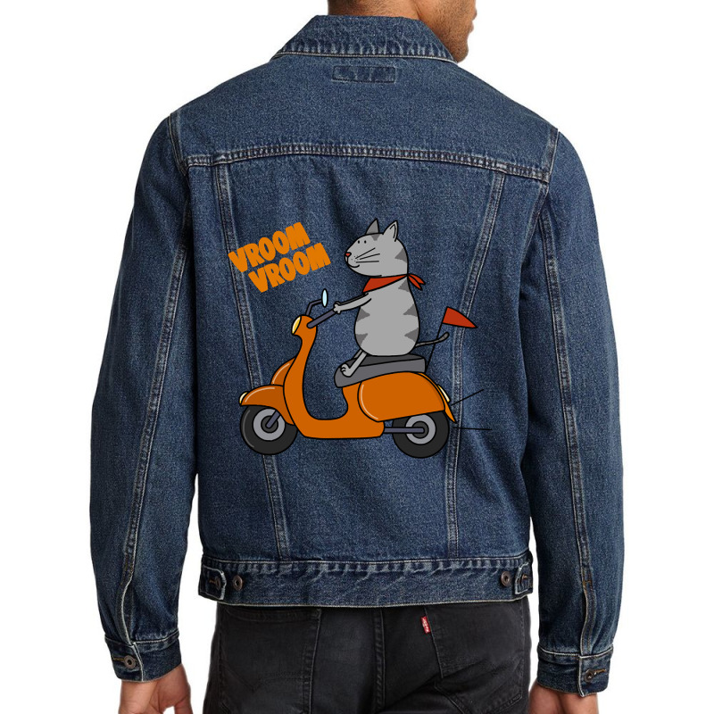 Trending Grey Cat On A Scooter Men Denim Jacket | Artistshot