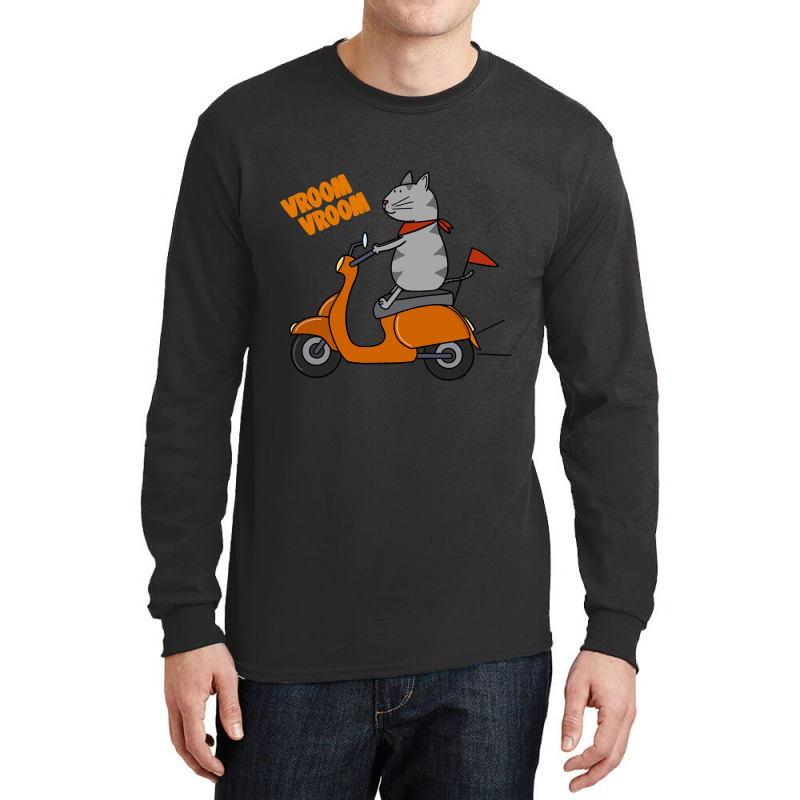 Trending Grey Cat On A Scooter Long Sleeve Shirts | Artistshot