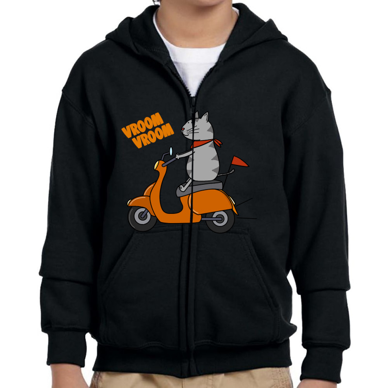 Trending Grey Cat On A Scooter Youth Zipper Hoodie | Artistshot