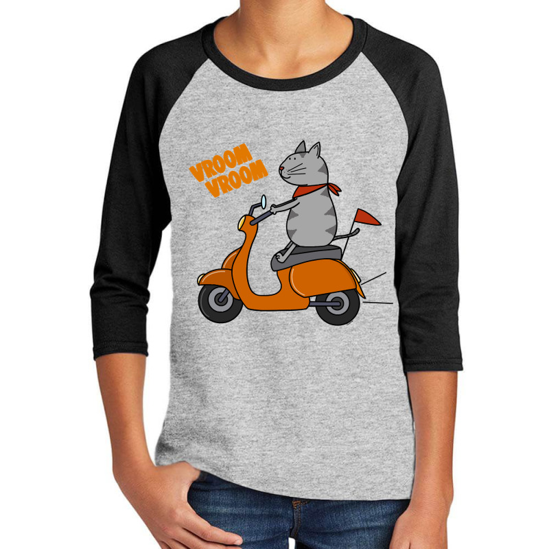 Trending Grey Cat On A Scooter Youth 3/4 Sleeve | Artistshot