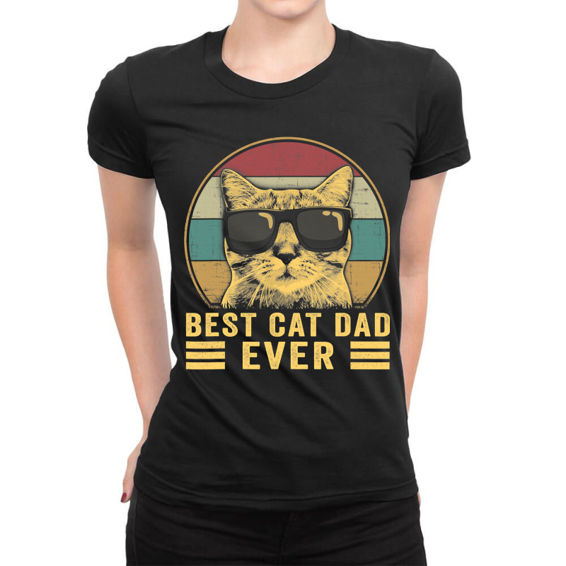 Vintage Best Cat Dad Ever Bump Fit Ladies Fitted T-Shirt by AlejandroArtist | Artistshot