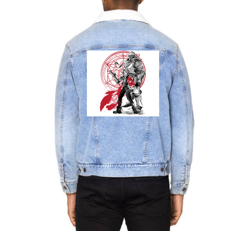 Brotherhood Sumie Poster Love Unisex Sherpa-Lined Denim Jacket by vulumagelsyh | Artistshot