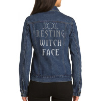 Funny Wiccan Goddess Moon Resting Witch Face Pagan Gift Tank Top Ladies Denim Jacket | Artistshot