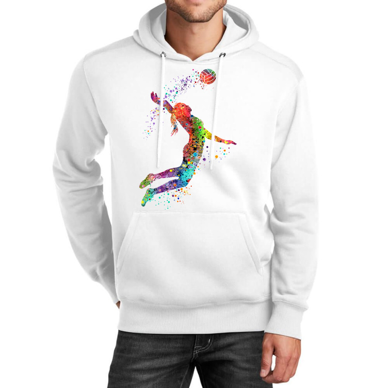 Volleyball Girl Watercolor Painting Art Print Sports Gifts Classic Unisex Hoodie | Artistshot