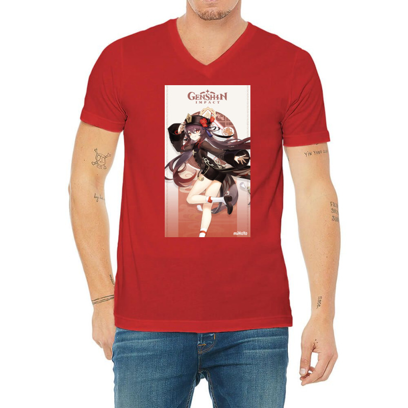 Genshin Impact Hu Tao Poster Red V-Neck Tee by vulumagelsyh | Artistshot