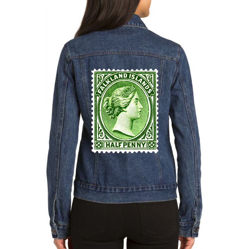 Vintage Falkland Islands Postage Stamp Design Love Ladies Denim Jacket by EdieGretchen | Artistshot