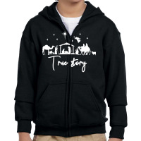 True Story Nativity Christmas Baby Jesus Manger Catholic Long Sleeve T Youth Zipper Hoodie | Artistshot