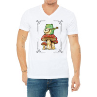 Cottage Core Frog Playing Banjo On Top Of A Mushroom V-neck Tee | Artistshot