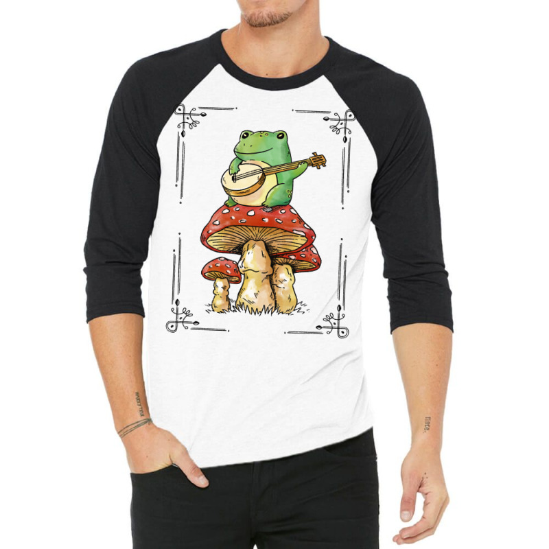 Cottage Core Frog Playing Banjo On Top Of A Mushroom 3/4 Sleeve Shirt | Artistshot