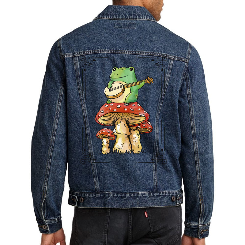 Cottage Core Frog Playing Banjo On Top Of A Mushroom Men Denim Jacket | Artistshot