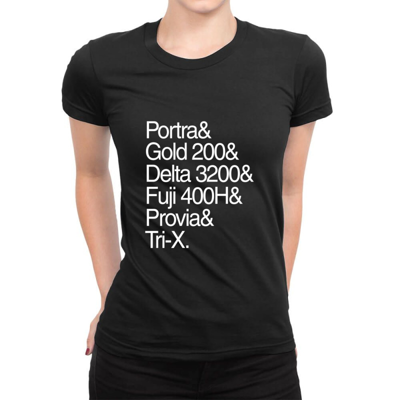 Helvetica Film Stock White Ladies Fitted T-Shirt by NicholetteJeanHastings | Artistshot