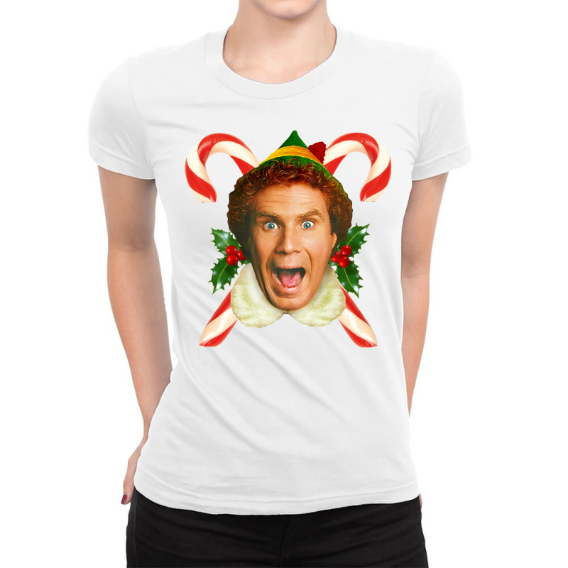 Buddy Elf And Candy Canes Exclusive 80s Ladies Fitted T-Shirt by hemajdolbeye | Artistshot