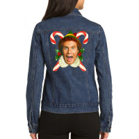 Buddy Elf And Candy Canes Exclusive 80s Ladies Denim Jacket | Artistshot