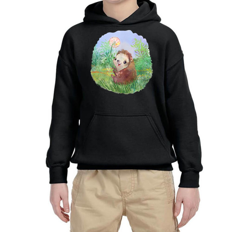 Cute Hedgehog Holding A Dandelion Flower Youth Hoodie by KarinLeighPurcell | Artistshot