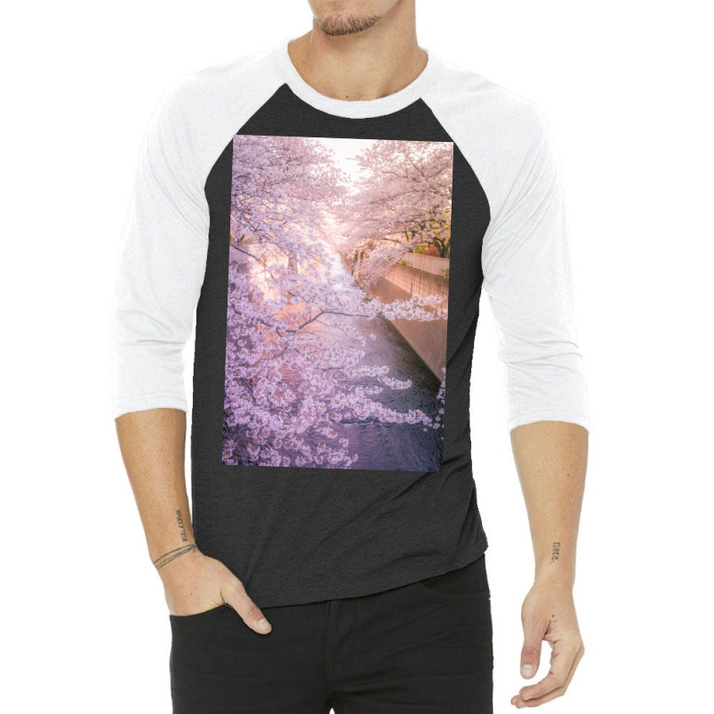 Sakura Tree Over Kanda Gawa River Poster Yellow 3/4 Sleeve Shirt by vulumagelsyh | Artistshot