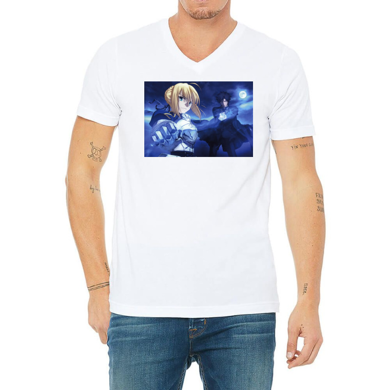 Fate Zero Saber Poster Green V-neck Tee | Artistshot