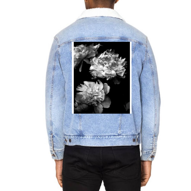 Black And White Peonies Unisex Sherpa-lined Denim Jacket | Artistshot