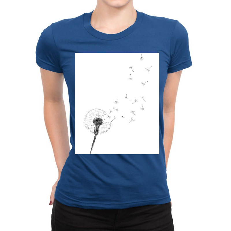 Black And White Print Dandelion Print Scandinavian Minimalist Decor  W Ladies Fitted T-Shirt by pubumalka5 | Artistshot