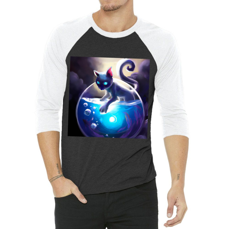 Trending Magical Cat Harnesses The Glowing Power Of A Mystical Fish Bo 3/4 Sleeve Shirt | Artistshot