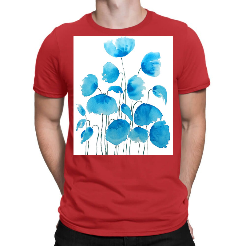 Blue Poppy Field Watercolor T-shirt | Artistshot