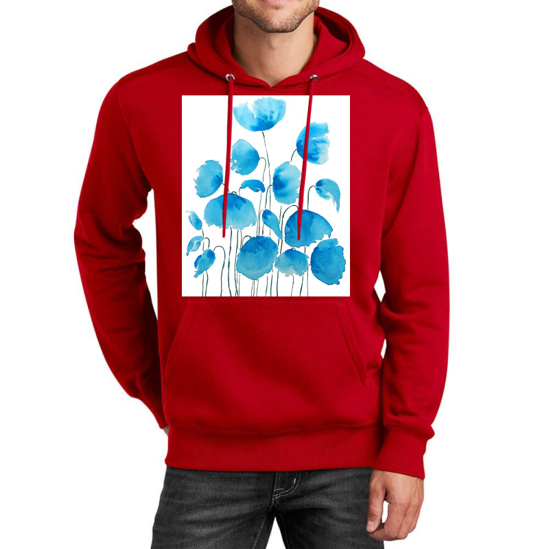 Blue Poppy Field Watercolor Unisex Hoodie | Artistshot