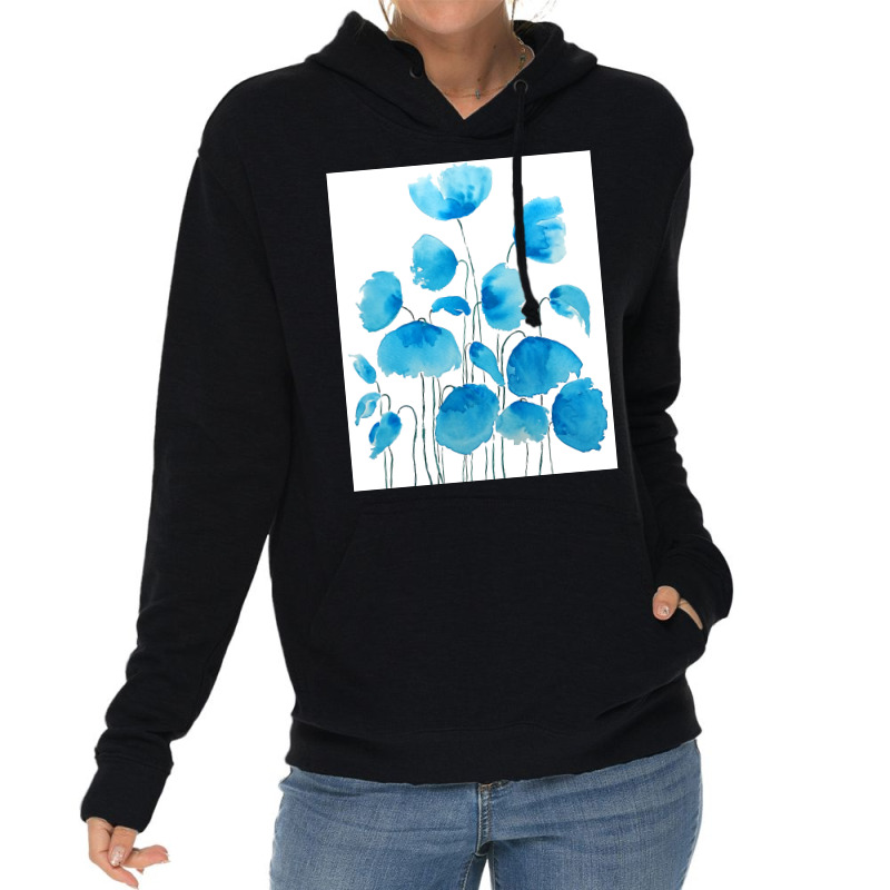 Blue Poppy Field Watercolor Lightweight Hoodie | Artistshot