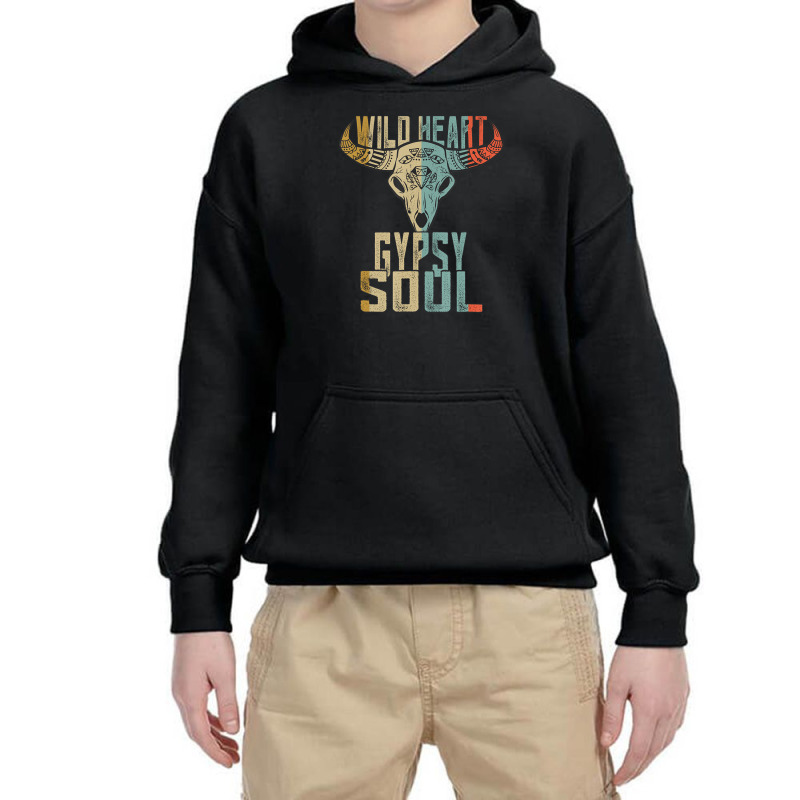 Limited Edition Wild Heart Gypsy Soul Vintage Boho Cow Bull Skull Youth Hoodie by bummercaught | Artistshot