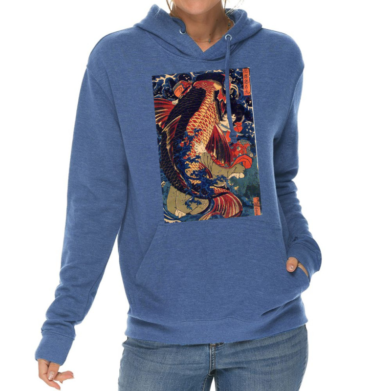 Fighting The Giant Carp Japanese Tshirt Lightweight Hoodie | Artistshot