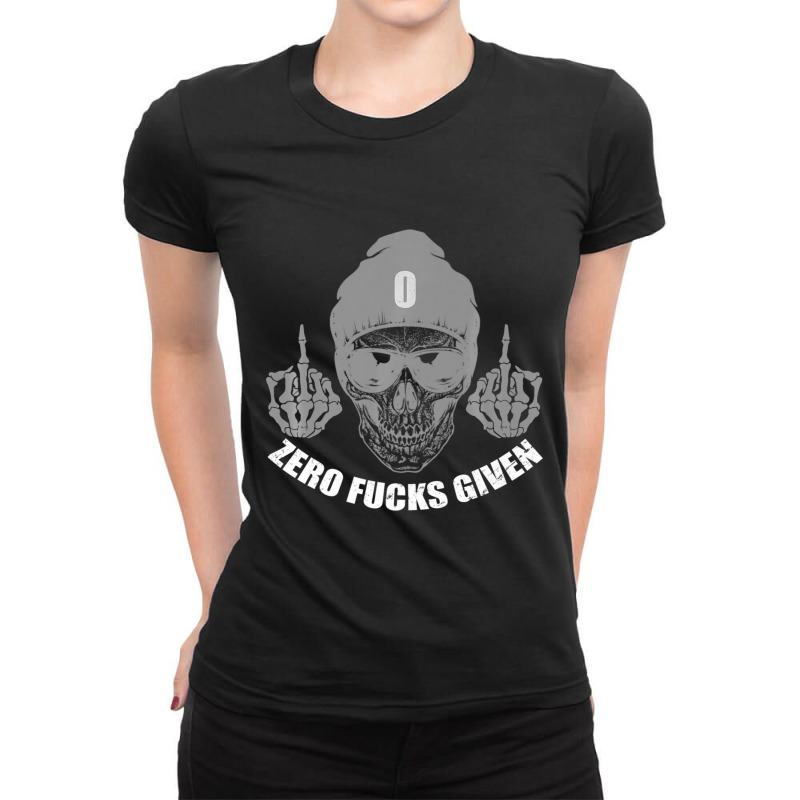 Hot Trend Zero Fucks Given Skull Bandana Men Middle Ladies Fitted T-Shirt by bummercaught | Artistshot