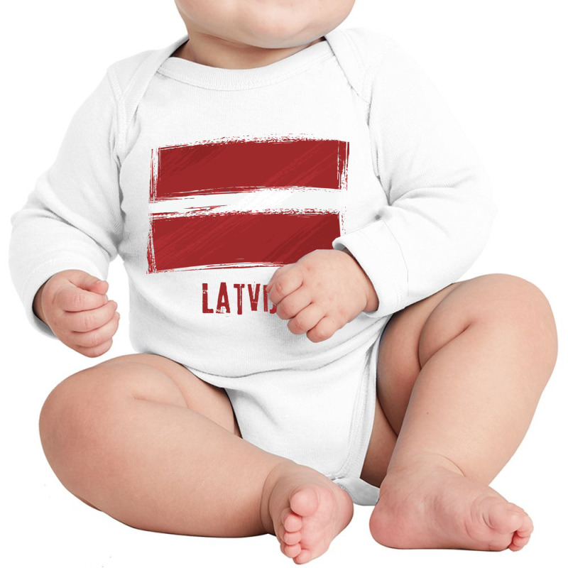 Grunge Latvia Flag  Latvija Latvian Language Long Sleeve T Shirt Long Sleeve Baby Bodysuit by kleebbi | Artistshot