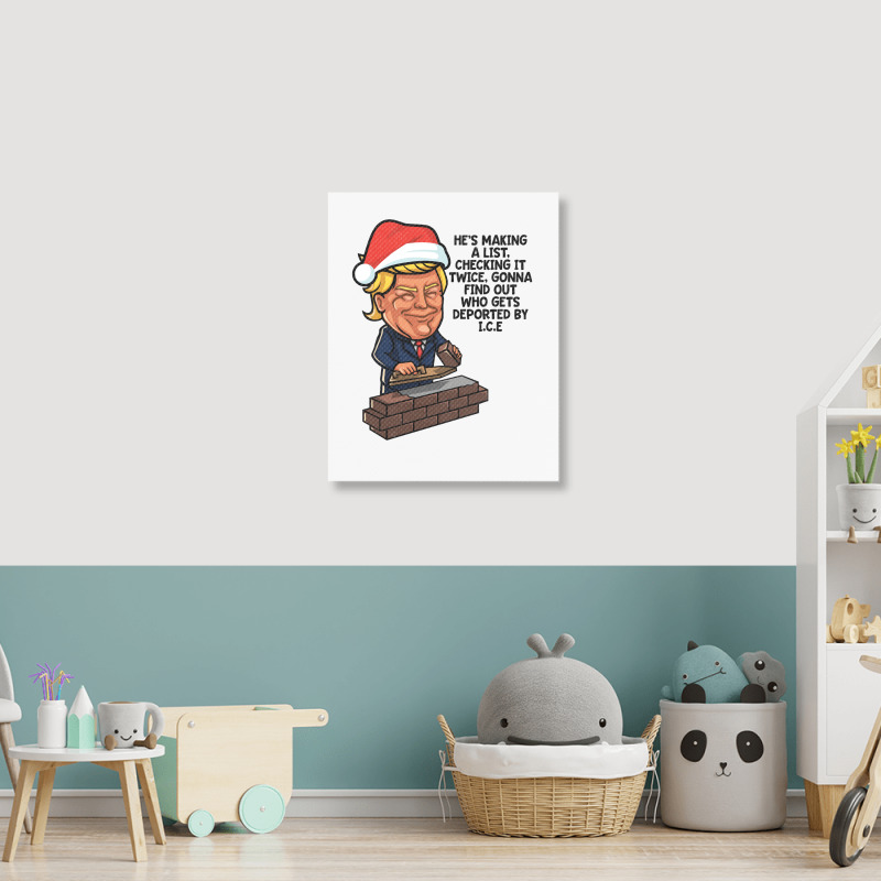 Donald Trump Santa Claus Funny Christmas Build The Wall   Green Portrait Canvas Print | Artistshot