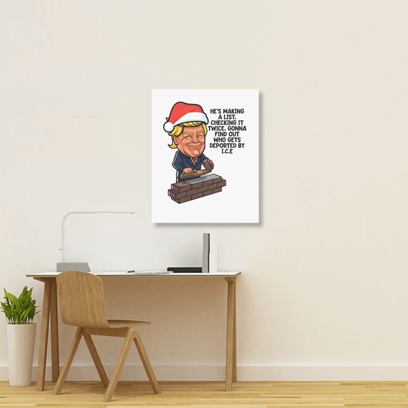 Donald Trump Santa Claus Funny Christmas Build The Wall   Green Portrait Canvas Print | Artistshot