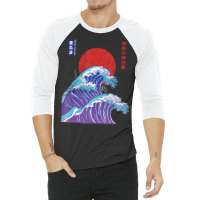 Hot Trend Big Wave Vaporwave Aesthetic 80s Anime Fashion Streetwear 3/4 Sleeve Shirt | Artistshot