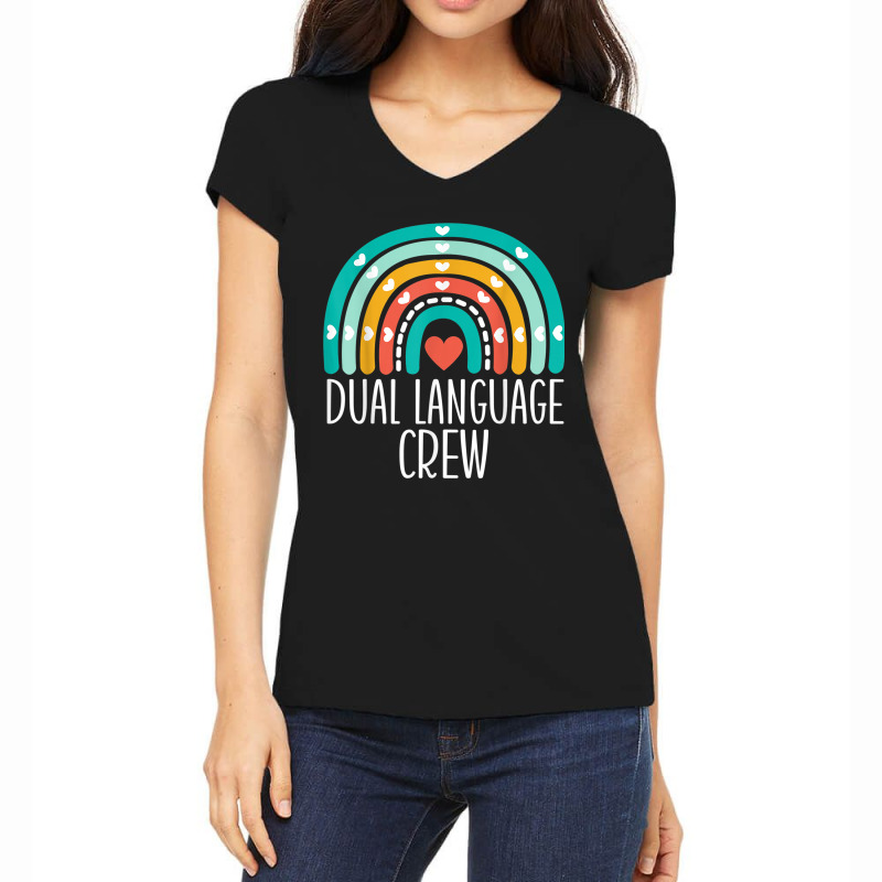 Dual Language Crew Rainbow Bilingual Teacher Dual Language Women's V-Neck T-Shirt by JoshuaDavidRocoe | Artistshot