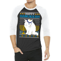 Hot Trend Happy Hanukkah Cat Jewish Holiday Ugly Hanukkah Chanukah 3/4 Sleeve Shirt | Artistshot