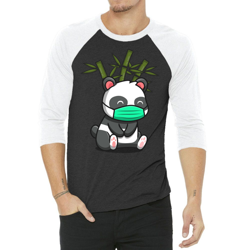 Hot Trend Cute Panda Sitting And Wearing Mask 3/4 Sleeve Shirt | Artistshot