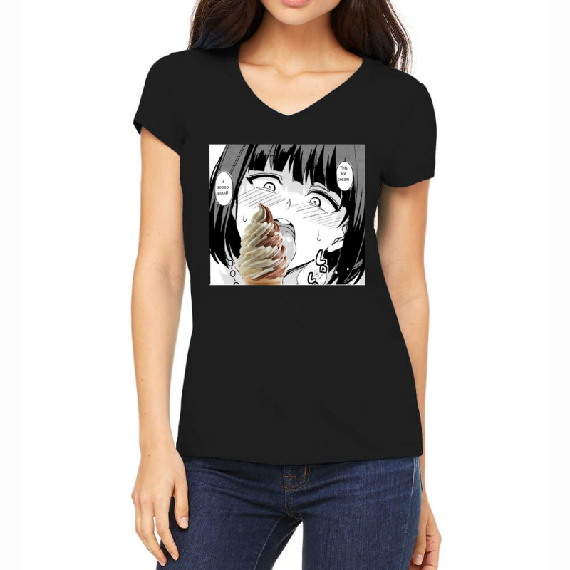 Girl Licking Ice Cream Women's V-Neck T-Shirt by BarbaraJones | Artistshot