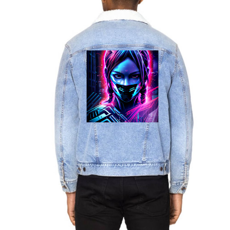 Fille Cyberpunk Fonds Dcran Cyberpunk 4k Oeuvre Cyberpunk Art Conceptu Unisex Sherpa-lined Denim Jacket | Artistshot