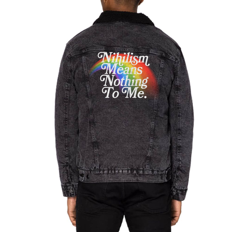 Nihilism Means Nothing To Me Vintage Style Faded Rainbow Design Unisex Sherpa-Lined Denim Jacket by JemmaLyna | Artistshot