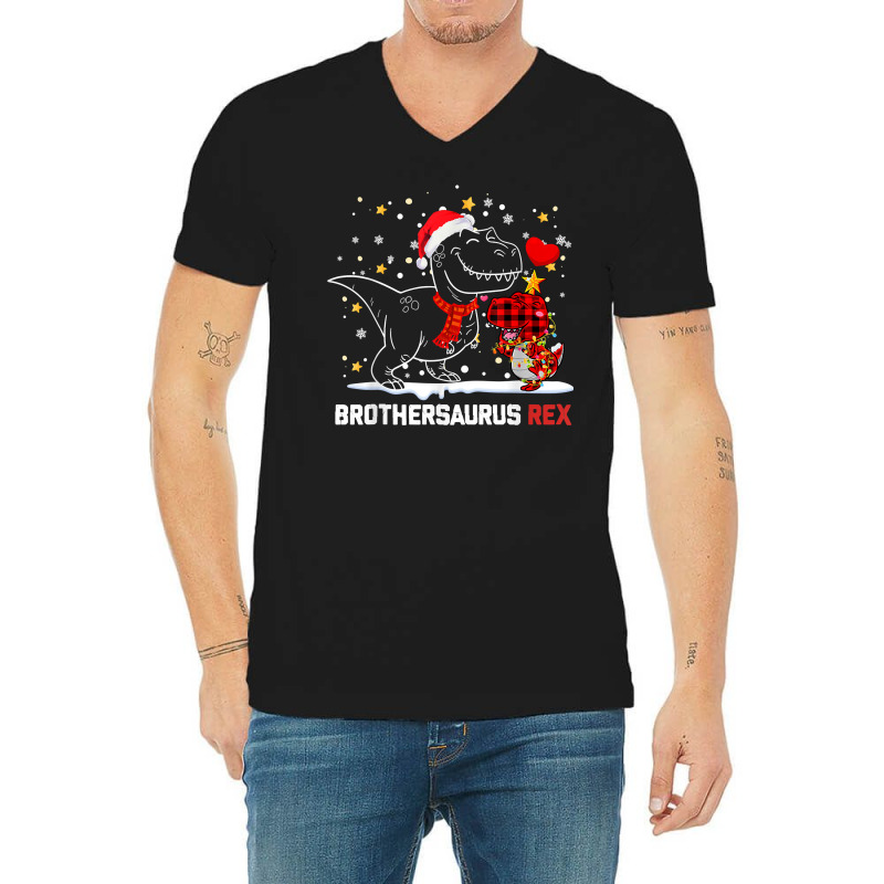 Brothersaurus Brother Dinosaur Christmas Pajamas Trex Family T Shirt V-neck Tee | Artistshot