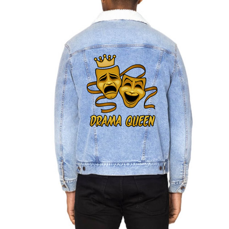 Drama Queen Comedy And Tragedy Gold Theater Masks Unisex Sherpa-Lined Denim Jacket by fizzgig | Artistshot