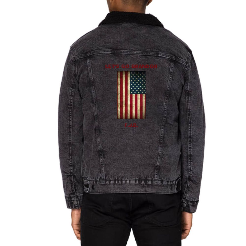 Love Brandon Let's Go American Flag Sideways Distress Unisex Sherpa-Lined Denim Jacket by zirulovuc | Artistshot