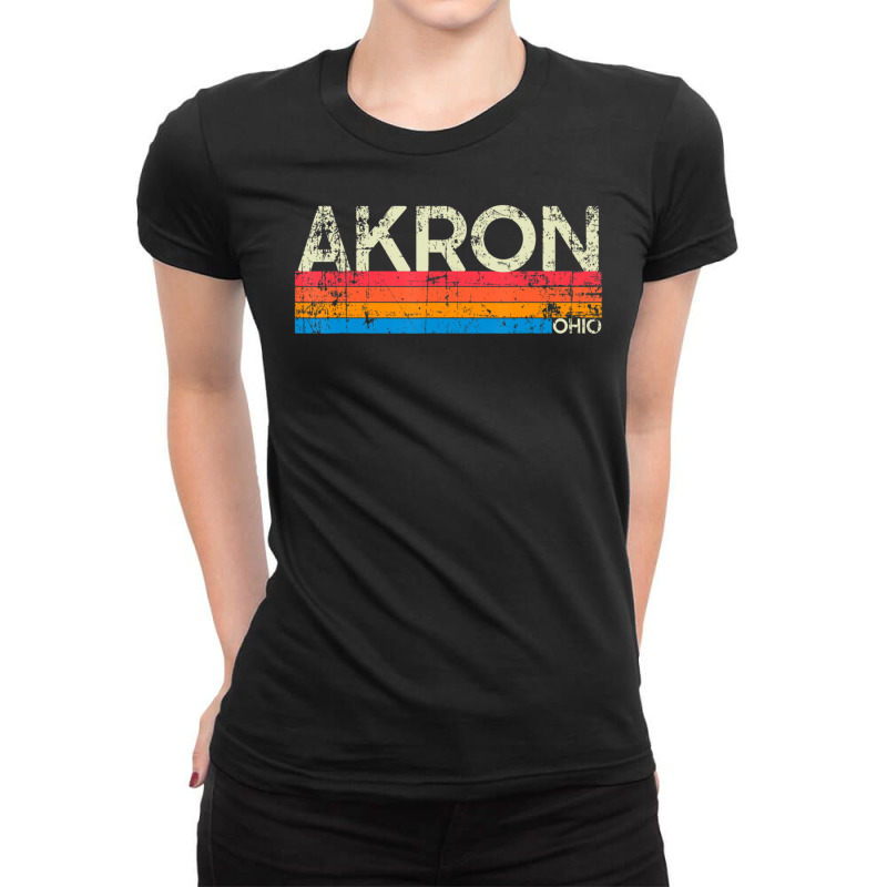 Vintage Retro Akron Ohio Distressed Souvenir Ladies Fitted T-shirt | Artistshot