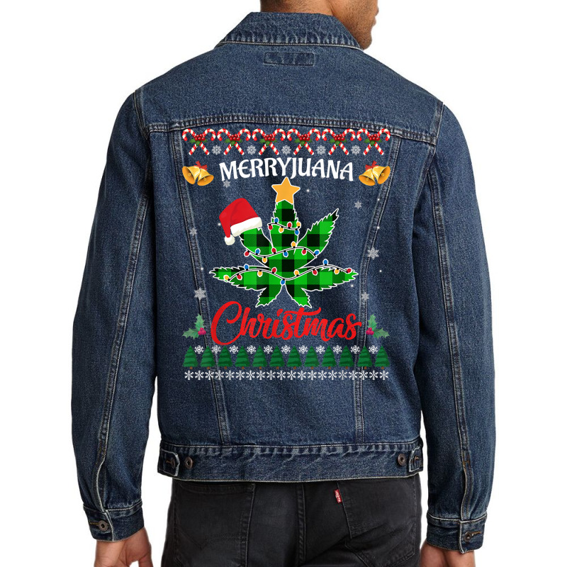 Merryjuana Weed Leaf Funny Christmas Pajama X Mas T Shirt Men Denim Jacket | Artistshot